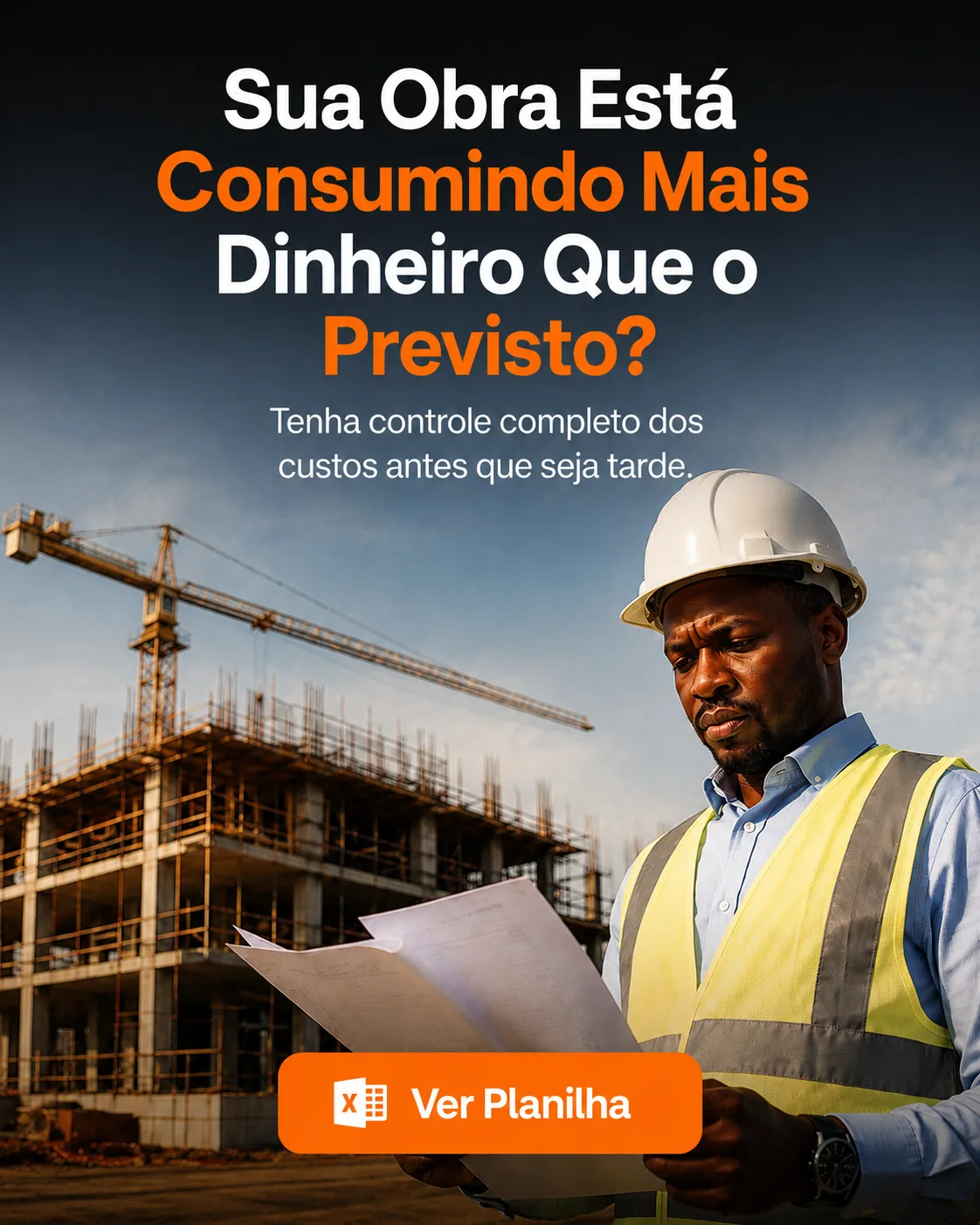 Engenheiro preocupado a analisar custos da obra