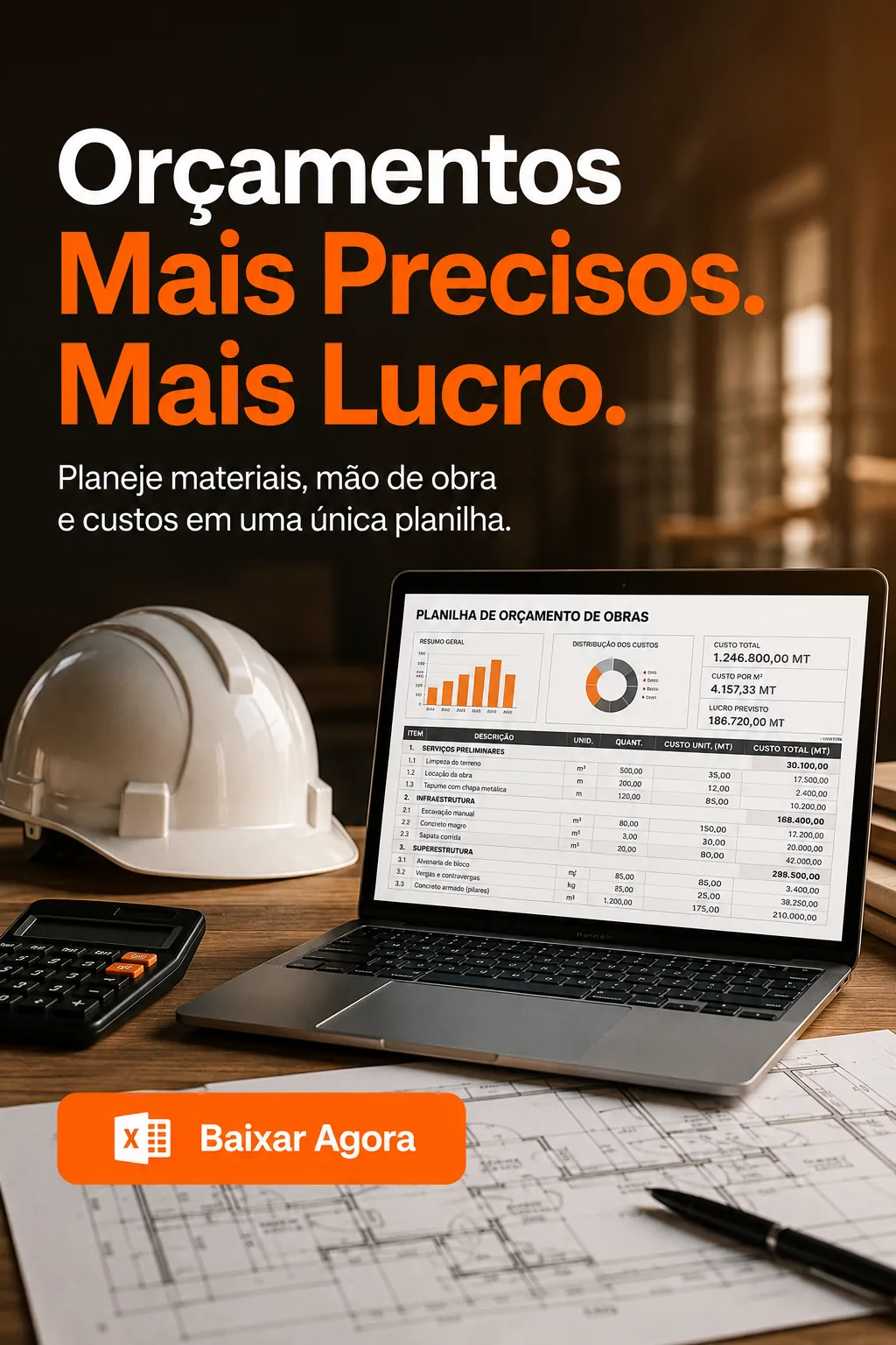 Planilha de orçamento de obras num computador